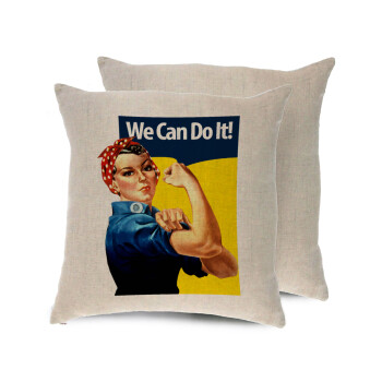Rosie we can do it!, Μαξιλάρι καναπέ ΛΙΝΟ 40x40cm περιέχεται το  γέμισμα