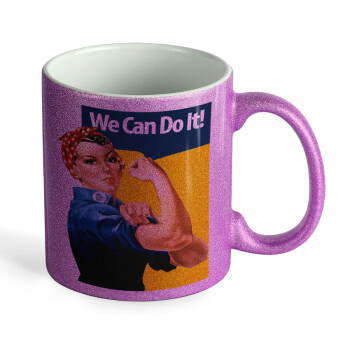 Rosie we can do it!, Κούπα Μωβ Glitter που γυαλίζει, κεραμική, 330ml