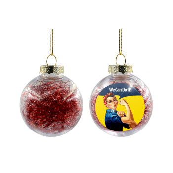 Rosie we can do it!, Transparent Christmas tree ball ornament with red filling 8cm