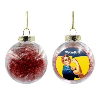 Rosie we can do it!, Στολίδι Χριστουγεννιάτικη μπάλα δένδρου διάφανη με κόκκινο γέμισμα 8cm