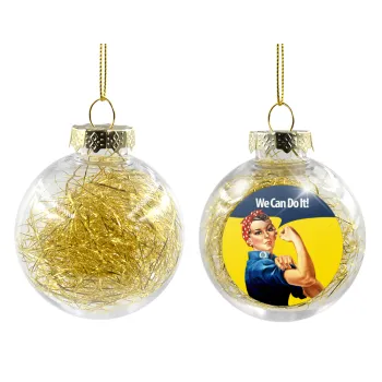 Rosie we can do it!, Transparent Christmas tree ball ornament with gold filling 8cm