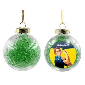 Rosie we can do it!, Transparent Christmas tree ball ornament with green filling 8cm