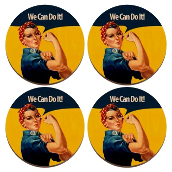 Rosie we can do it!, ΣΕΤ x4 Σουβέρ ξύλινα στρογγυλά plywood (9cm)