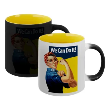 Rosie we can do it!, Κούπα Μαγική εσωτερικό κίτρινη, κεραμική 330ml που αλλάζει χρώμα με το ζεστό ρόφημα