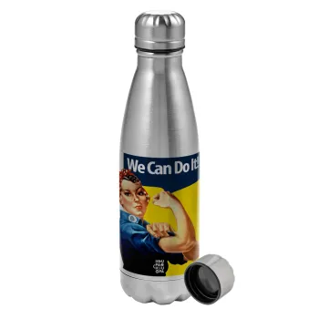 Rosie we can do it!, Metallic water bottle, stainless steel, 750ml