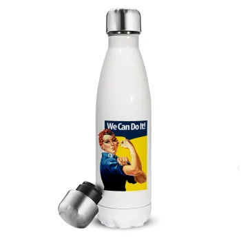 Rosie we can do it!, Metal mug thermos White (Stainless steel), double wall, 500ml