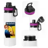 Metallic water bottle with safety lid, 850ml aluminum
