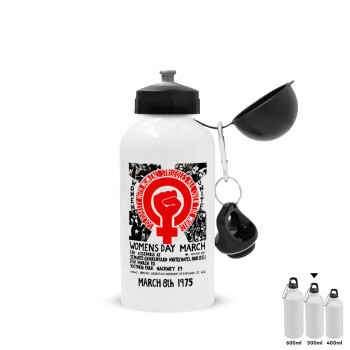 Women's day 1975 poster, Metal water bottle, White, aluminum 500ml