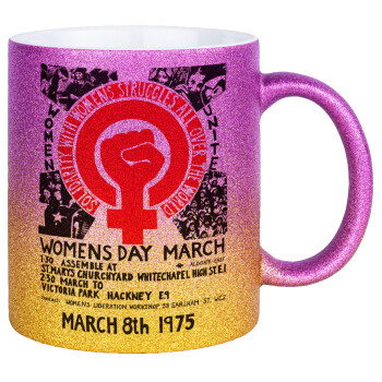Women's day 1975 poster, Κούπα Χρυσή/Ροζ Glitter, κεραμική, 330ml