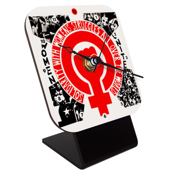 Women's day 1975 poster, Quartz Wooden table clock with hands (10cm)