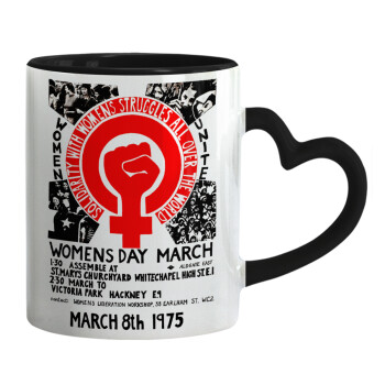 Women's day 1975 poster, Κούπα καρδιά χερούλι μαύρη, κεραμική, 330ml