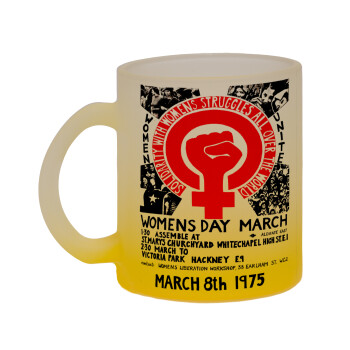 Women's day 1975 poster, Κούπα γυάλινη δίχρωμη με βάση το κίτρινο ματ, 330ml