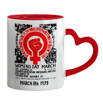 Women's day 1975 poster, Mug heart red handle, ceramic, 330ml