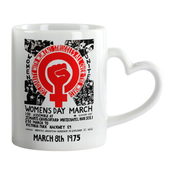 Women's day 1975 poster, Κούπα καρδιά χερούλι λευκή, κεραμική, 330ml