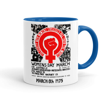 Women's day 1975 poster, Mug colored blue, ceramic, 330ml