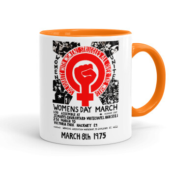 Women's day 1975 poster, Mug colored orange, ceramic, 330ml