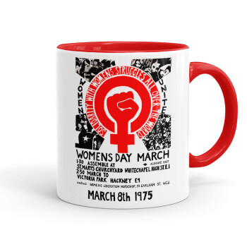 Women's day 1975 poster, Κούπα χρωματιστή κόκκινη, κεραμική, 330ml
