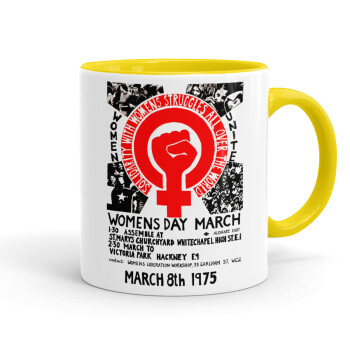Women's day 1975 poster, Mug colored yellow, ceramic, 330ml