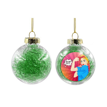 We can do it!, Χριστουγεννιάτικη μπάλα δένδρου διάφανη με πράσινο γέμισμα 8cm