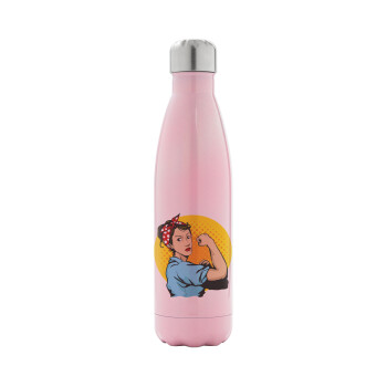Strong Women, Metal mug thermos Pink Iridiscent (Stainless steel), double wall, 500ml