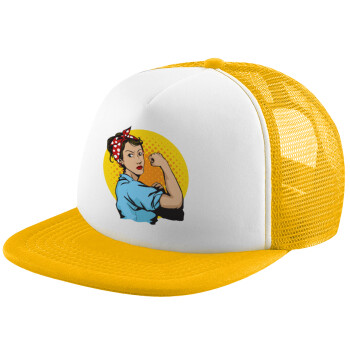 Strong Women, Καπέλο Soft Trucker με Δίχτυ Κίτρινο/White 
