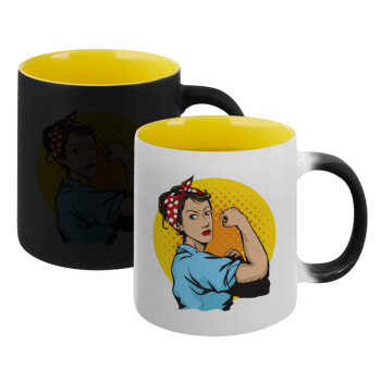 Strong Women, Κούπα Μαγική εσωτερικό κίτρινη, κεραμική 330ml που αλλάζει χρώμα με το ζεστό ρόφημα (1 τεμάχιο)