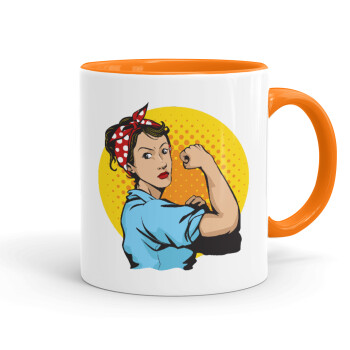 Strong Women, Κούπα χρωματιστή πορτοκαλί, κεραμική, 330ml