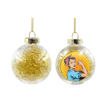 Strong Women, Χριστουγεννιάτικη μπάλα δένδρου διάφανη με χρυσό γέμισμα 8cm