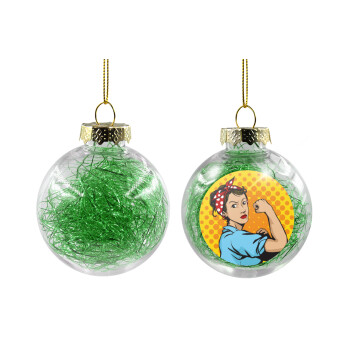 Strong Women, Χριστουγεννιάτικη μπάλα δένδρου διάφανη με πράσινο γέμισμα 8cm