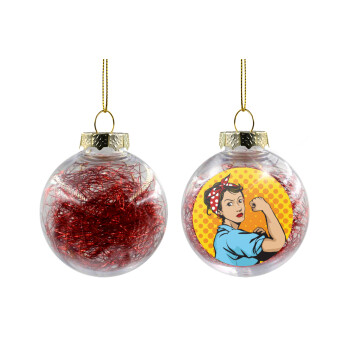 Strong Women, Χριστουγεννιάτικη μπάλα δένδρου διάφανη με κόκκινο γέμισμα 8cm