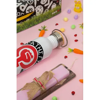 Ημέρα της γυναίκας, Πασχαλινή Λαμπάδα με παγούρι μεταλλικό (620ml, stainless steel) & κερί αρωματικό πλακέ (30cm) (ΡΟΖ)