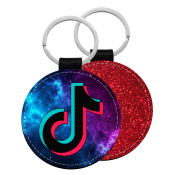 tiktok space galaxy, Μπρελόκ Δερματίνη, στρογγυλό ΚΟΚΚΙΝΟ (5cm)