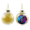 Transparent Christmas tree ball ornament with gold filling 8cm