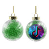 Transparent Christmas tree ball ornament with green filling 8cm