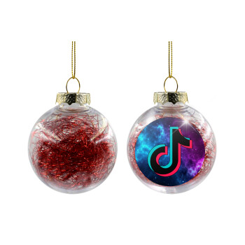 tiktok space galaxy, Χριστουγεννιάτικη μπάλα δένδρου διάφανη με κόκκινο γέμισμα 8cm