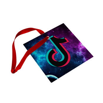 tiktok space galaxy, Χριστουγεννιάτικο στολίδι γυάλινο τετράγωνο 9x9cm