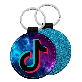 tiktok space galaxy, Μπρελόκ Δερματίνη, στρογγυλό ΜΠΛΕ (5cm)