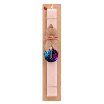 tiktok space galaxy, Easter Set, wooden keychain & scented flat Easter candle (30cm) (PINK)