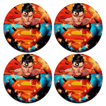 Superman angry, SET of 4 round wooden coasters (9cm)