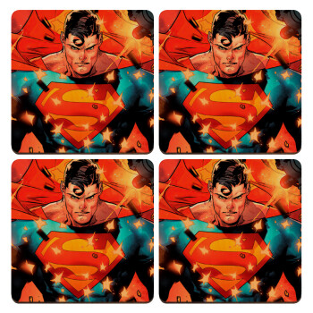 Superman angry, ΣΕΤ x4 Σουβέρ ξύλινα τετράγωνα plywood (9cm)