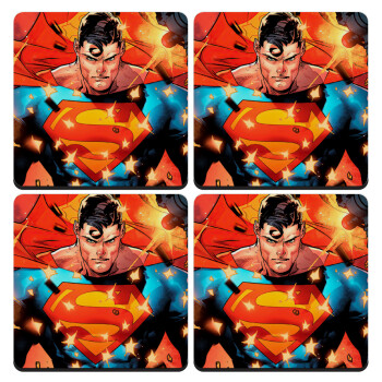 Superman angry, ΣΕΤ 4 Σουβέρ ξύλινα τετράγωνα (9cm)