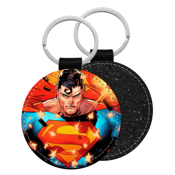 Superman angry, Μπρελόκ Δερματίνη, στρογγυλό ΜΑΥΡΟ (5cm)