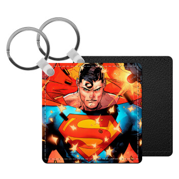 Superman angry, Μπρελόκ Δερματίνη, τετράγωνο ΜΑΥΡΟ (5x5cm)