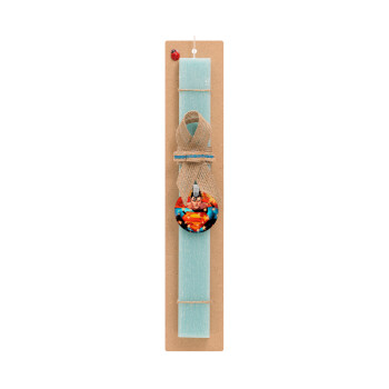 Superman angry, Easter Set, wooden keychain & aromatic flat Easter candle (30cm) (TURQUOISE)