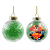 Transparent Christmas tree ball ornament with green filling 8cm