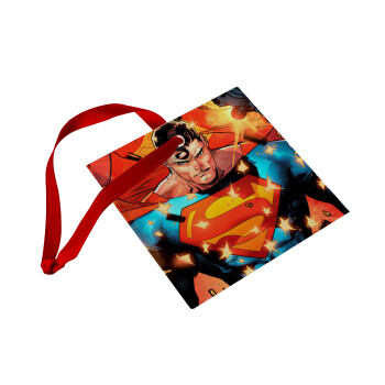 Superman angry, Χριστουγεννιάτικο στολίδι γυάλινο τετράγωνο 9x9cm