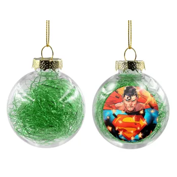 Superman angry, Transparent Christmas tree ball ornament with green filling 8cm