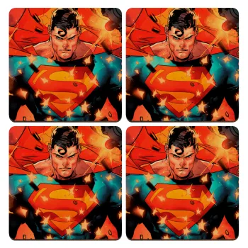 Superman angry, ΣΕΤ x4 Σουβέρ ξύλινα τετράγωνα plywood (9cm)