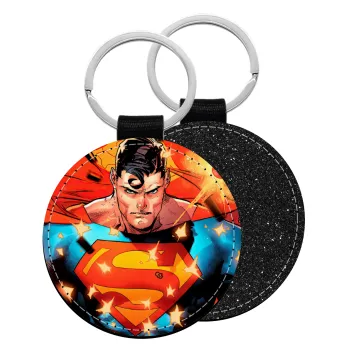 Superman angry, Μπρελόκ Δερματίνη, στρογγυλό ΜΑΥΡΟ (5cm)