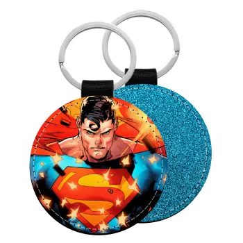 Superman angry, Μπρελόκ Δερματίνη, στρογγυλό ΜΠΛΕ (5cm)